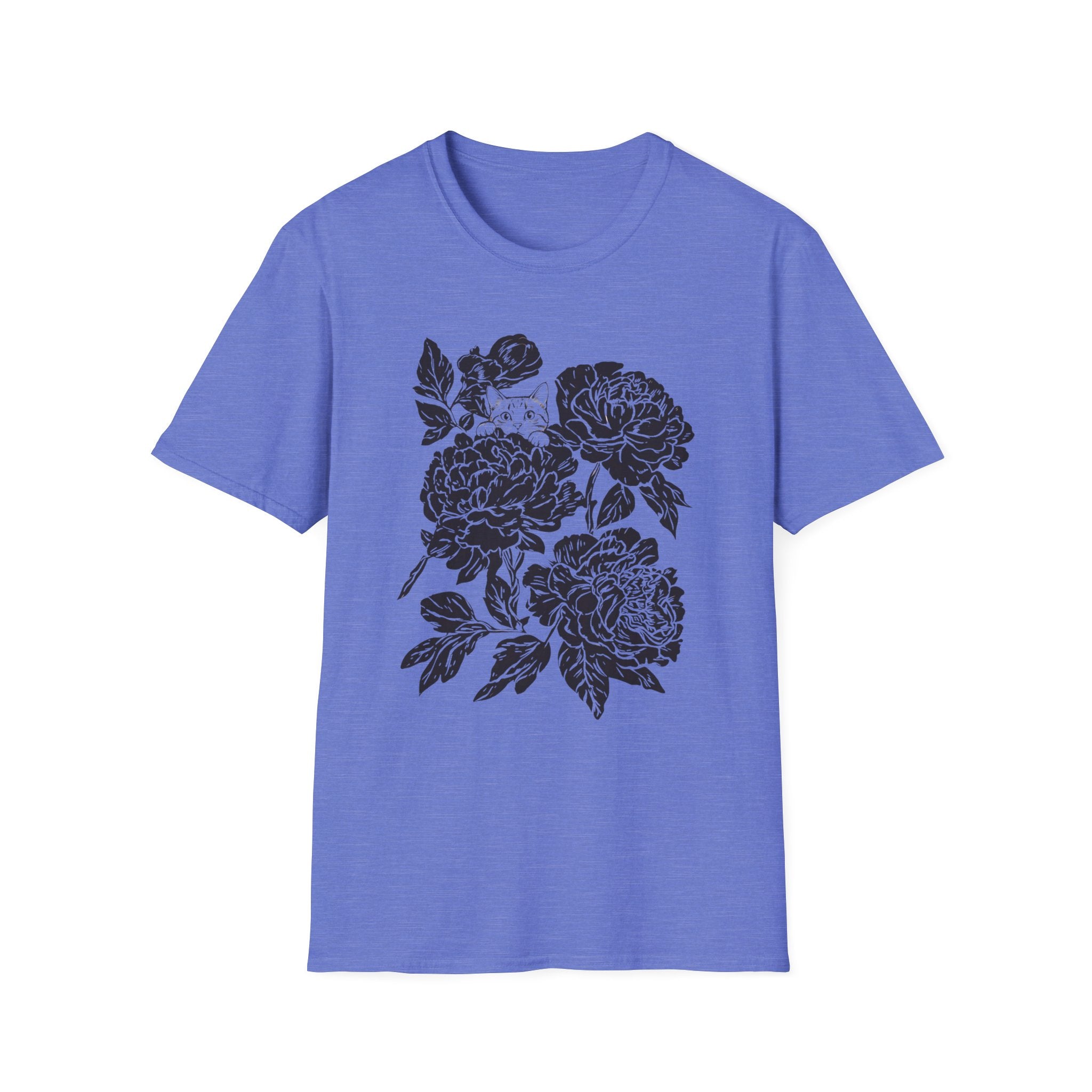 Cat Hiding in Black Flowers T-Shirt