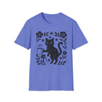 Black Cat & Coffee with Flowers T-Shirt