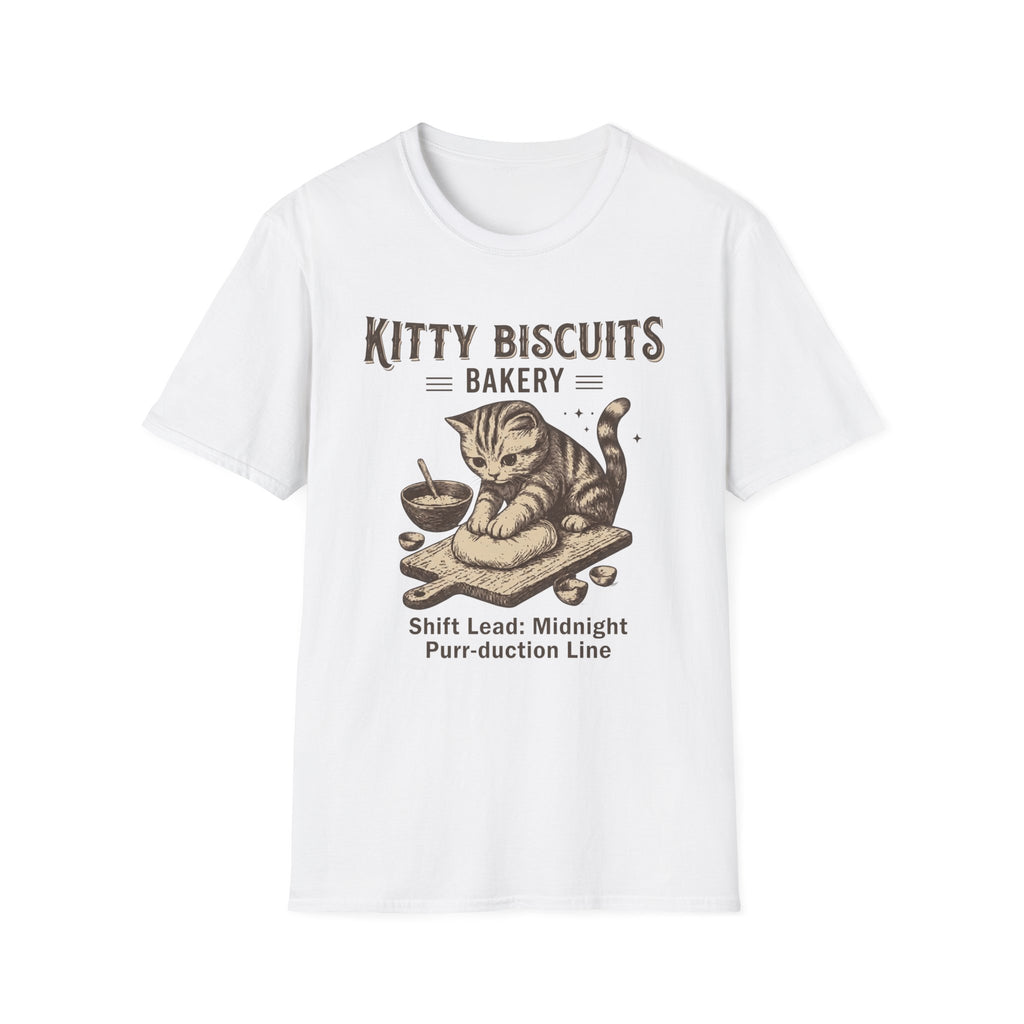 Kitty Biscuits Bakery Purr-duction Line Design T-Shirt