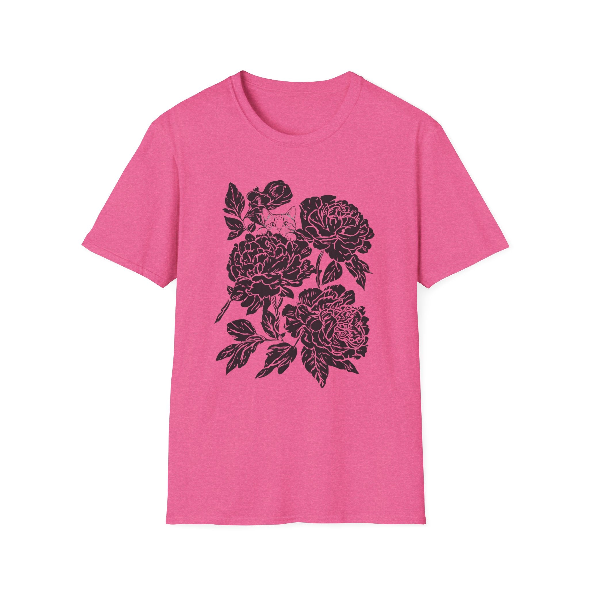 Cat Hiding in Black Flowers T-Shirt