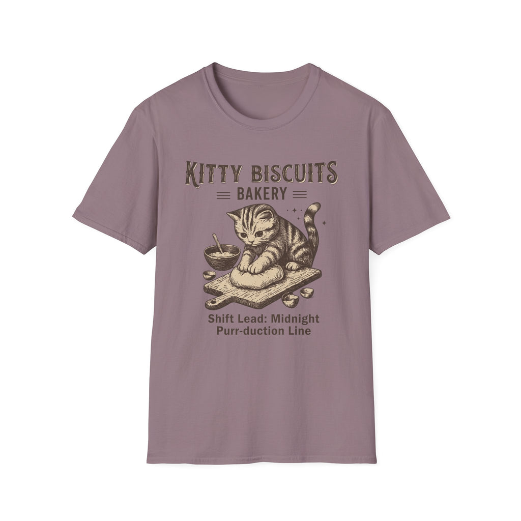 Kitty Biscuits Bakery Purr-duction Line Design T-Shirt
