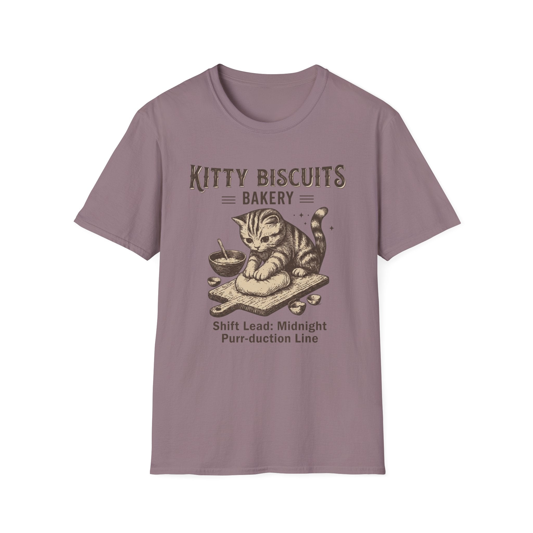 Kitty Biscuits Bakery Purr-duction Line Design T-Shirt