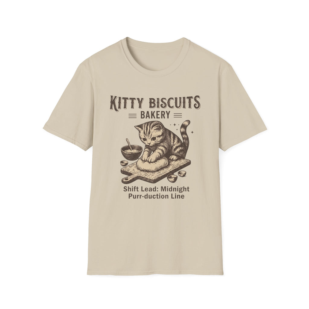 Kitty Biscuits Bakery Purr-duction Line Design T-Shirt