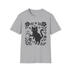 Black Cat & Coffee with Flowers T-Shirt