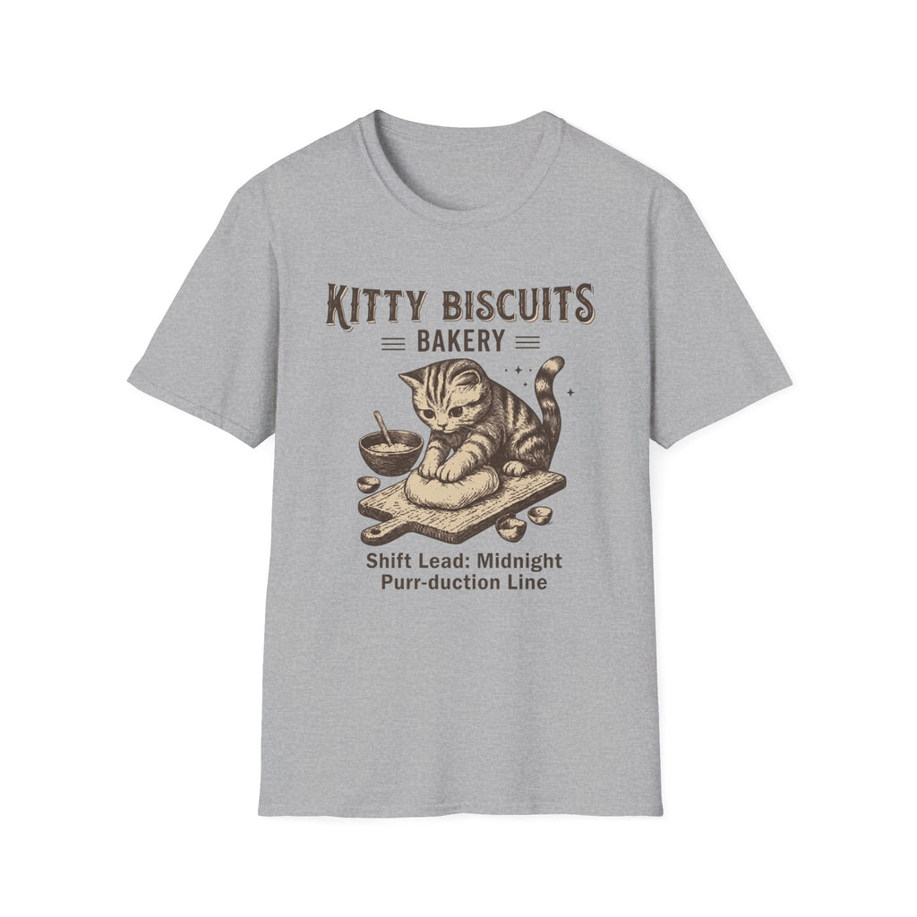 Kitty Biscuits Bakery Purr-duction Line Design T-Shirt