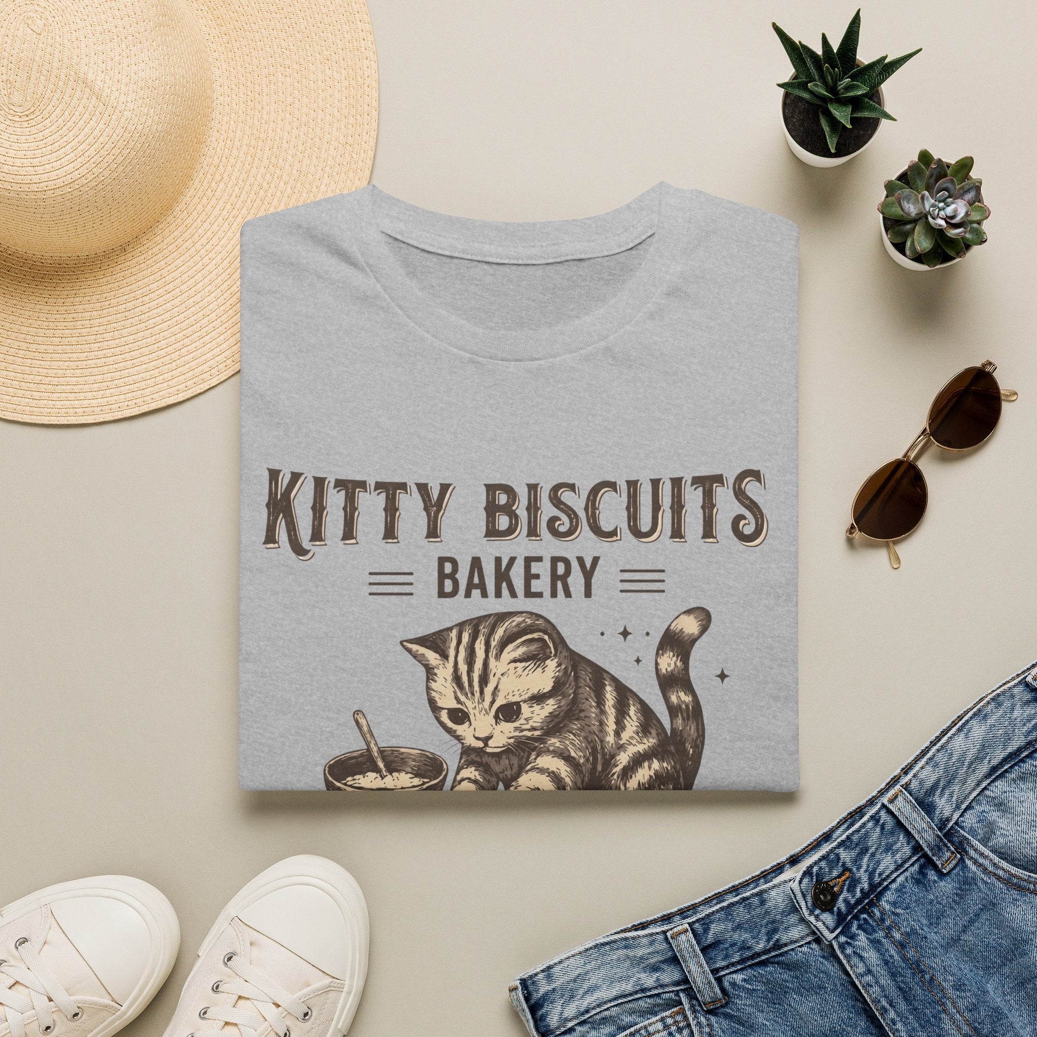 Kitty Biscuits Bakery Purr-duction Line Design T-Shirt