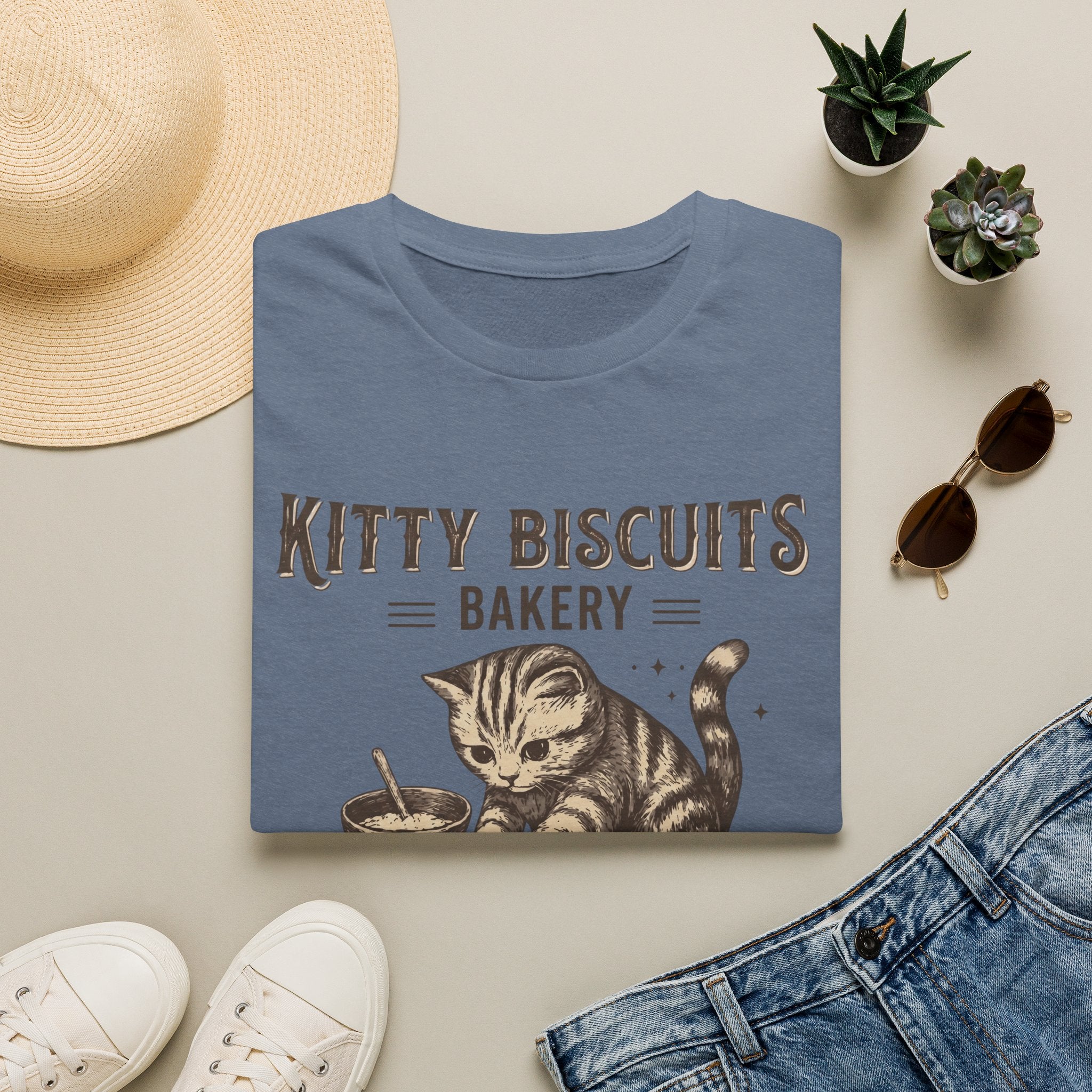 Kitty Biscuits Bakery Purr-duction Line Design T-Shirt