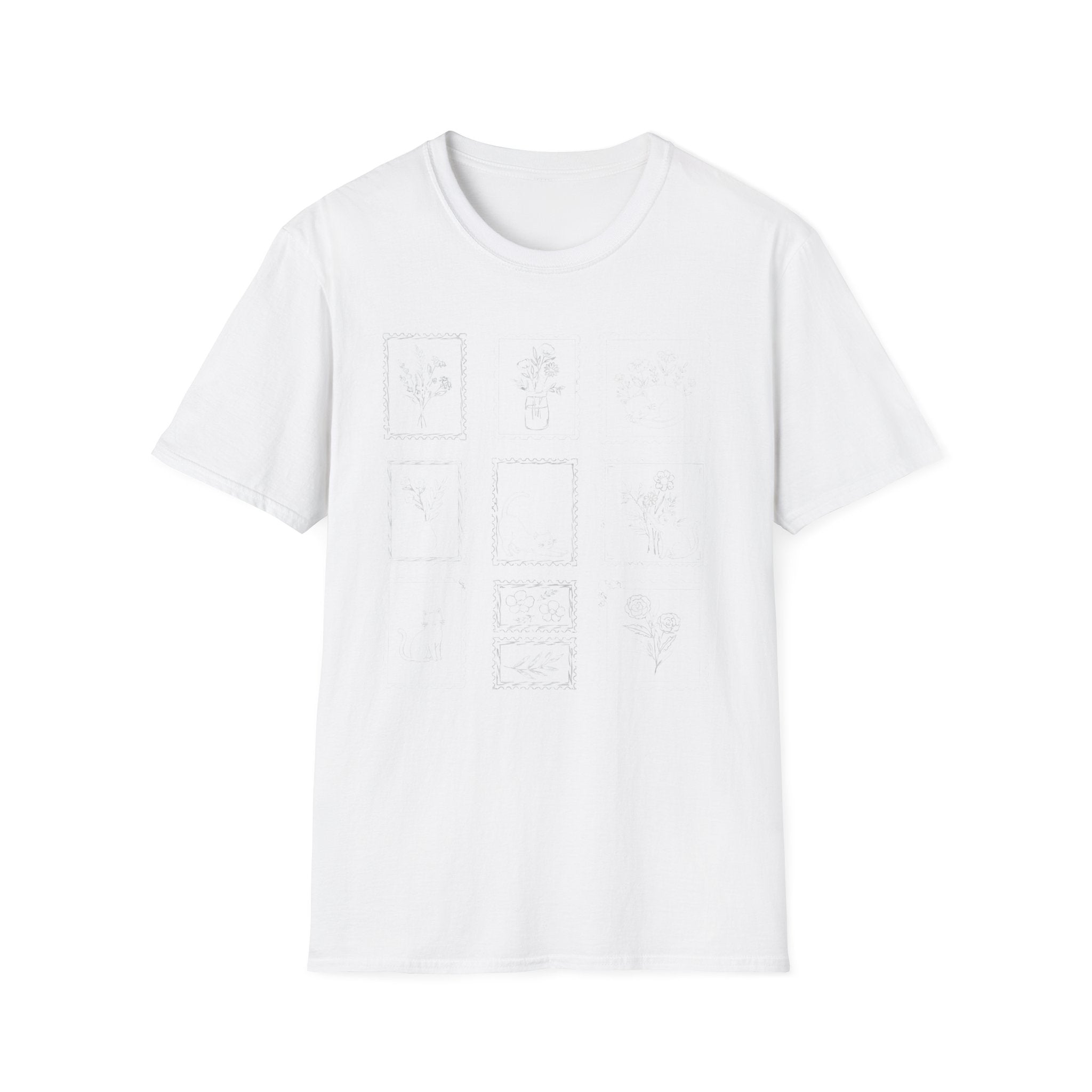 Cats & Plants Stamp Collage T-Shirt