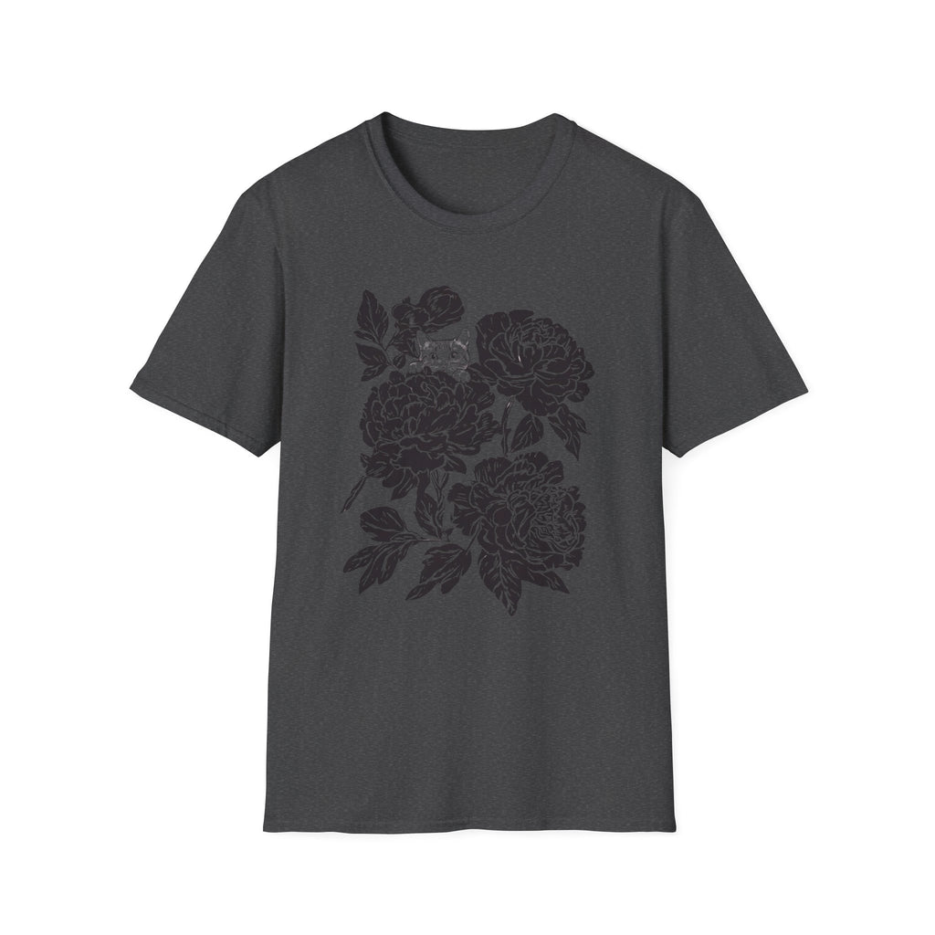 Cat Hiding in Black Flowers T-Shirt