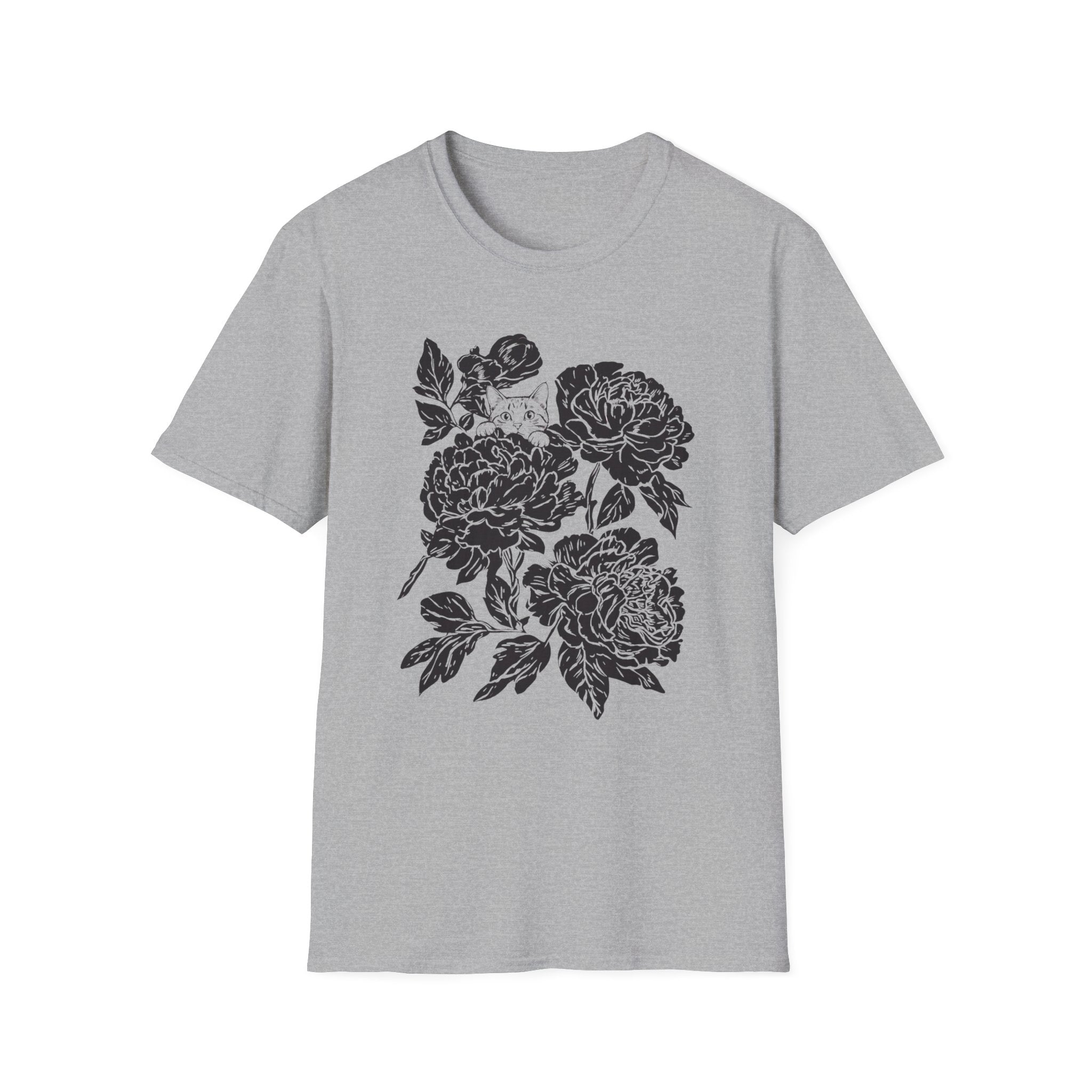 Cat Hiding in Black Flowers T-Shirt