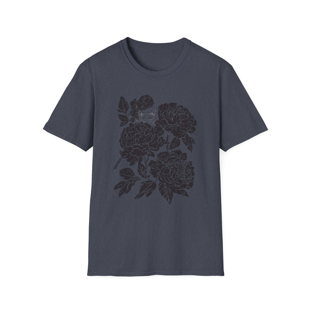 Cat Hiding in Black Flowers T-Shirt