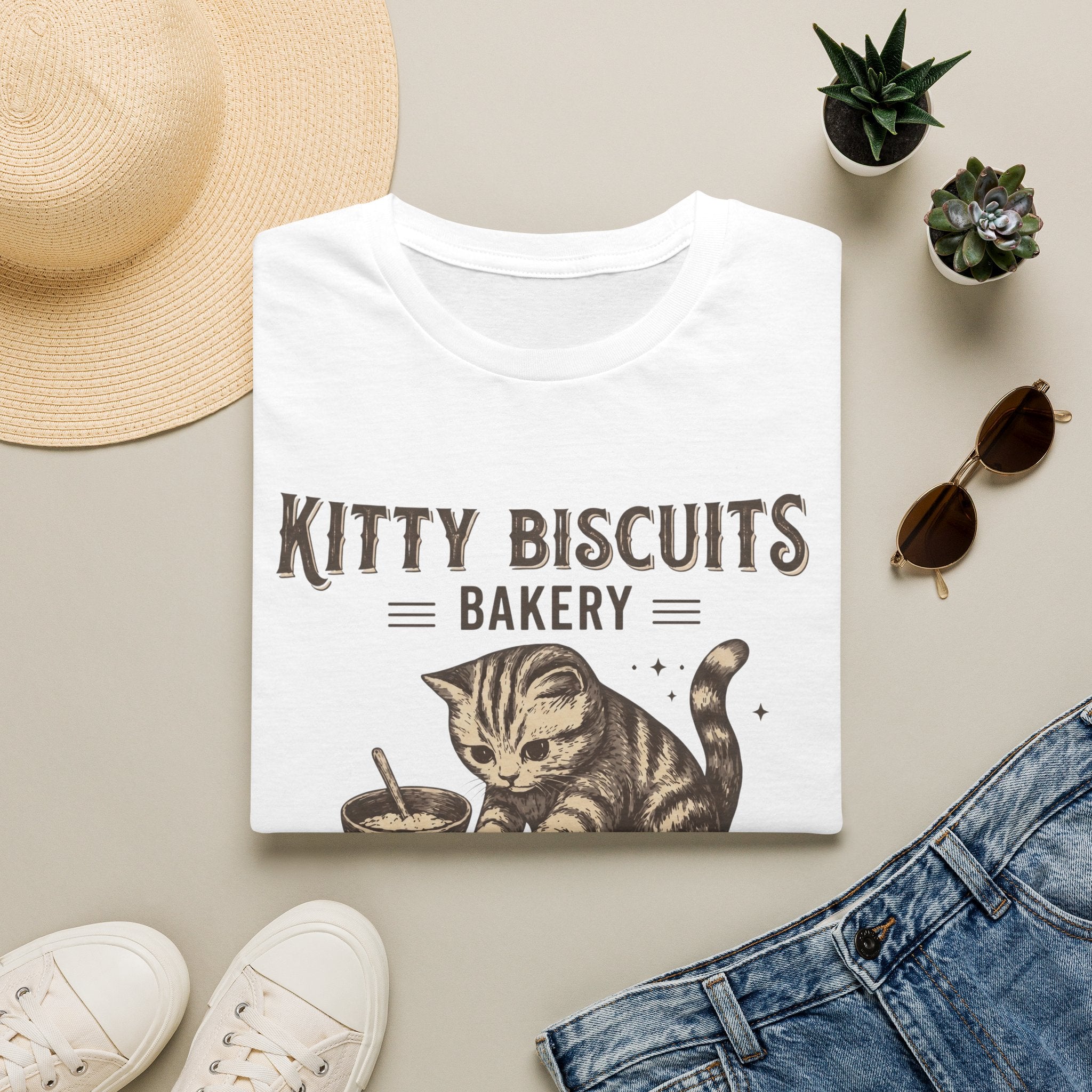 Kitty Biscuits Bakery Purr-duction Line Design T-Shirt
