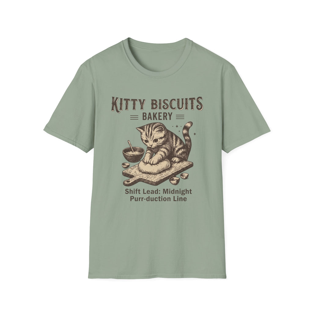 Kitty Biscuits Bakery Purr-duction Line Design T-Shirt