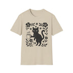 Black Cat & Coffee with Flowers T-Shirt