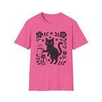 Black Cat & Coffee with Flowers T-Shirt